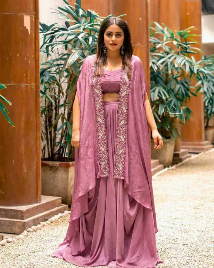 Actress poorna hot photos in purple varied modern dress