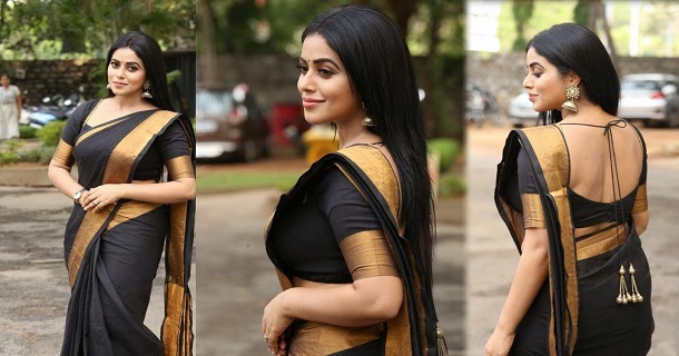 Actress poorna hot photos in purple varied modern dress