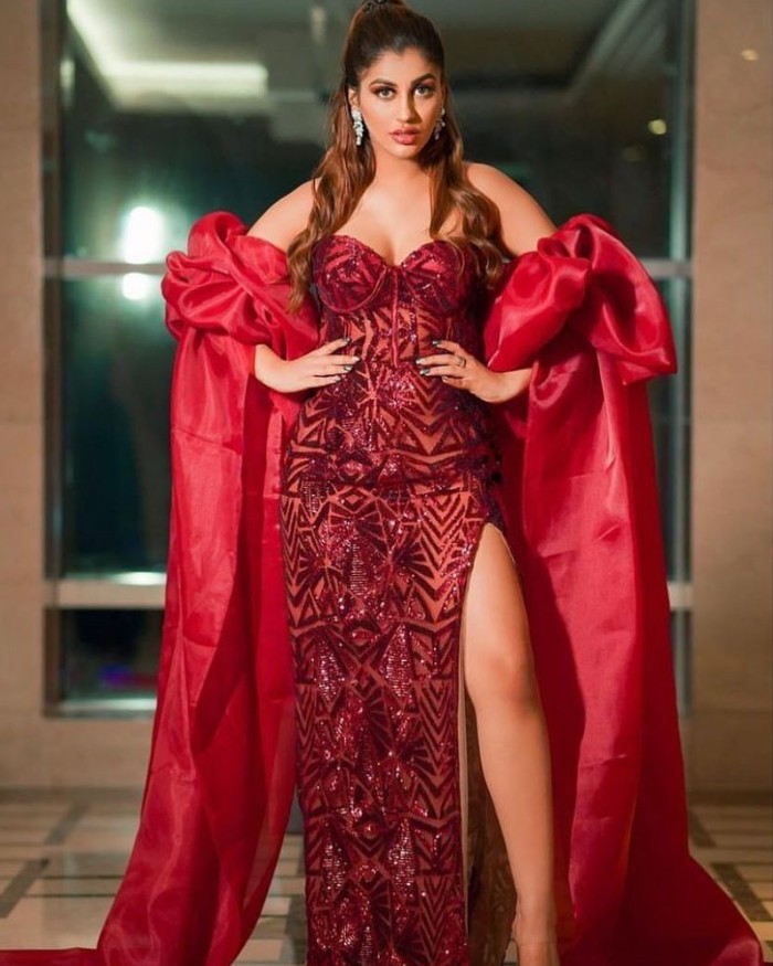 Actress yashika anandh glamour photos in red hot dress