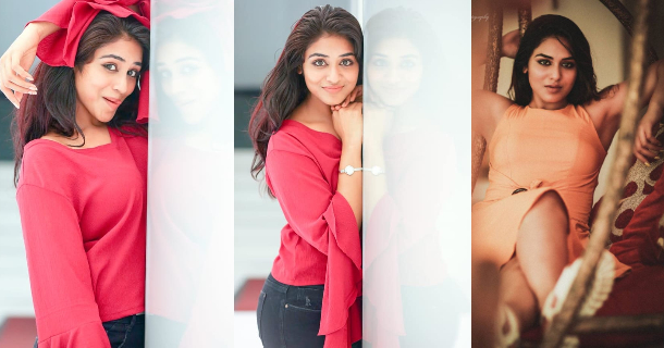 Actress indhuja ravichandran hot photos in green colour saree viral