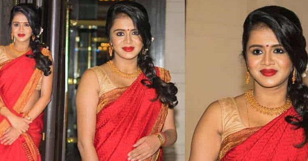 Vj anjana rangan hot photos in purple glamour dress