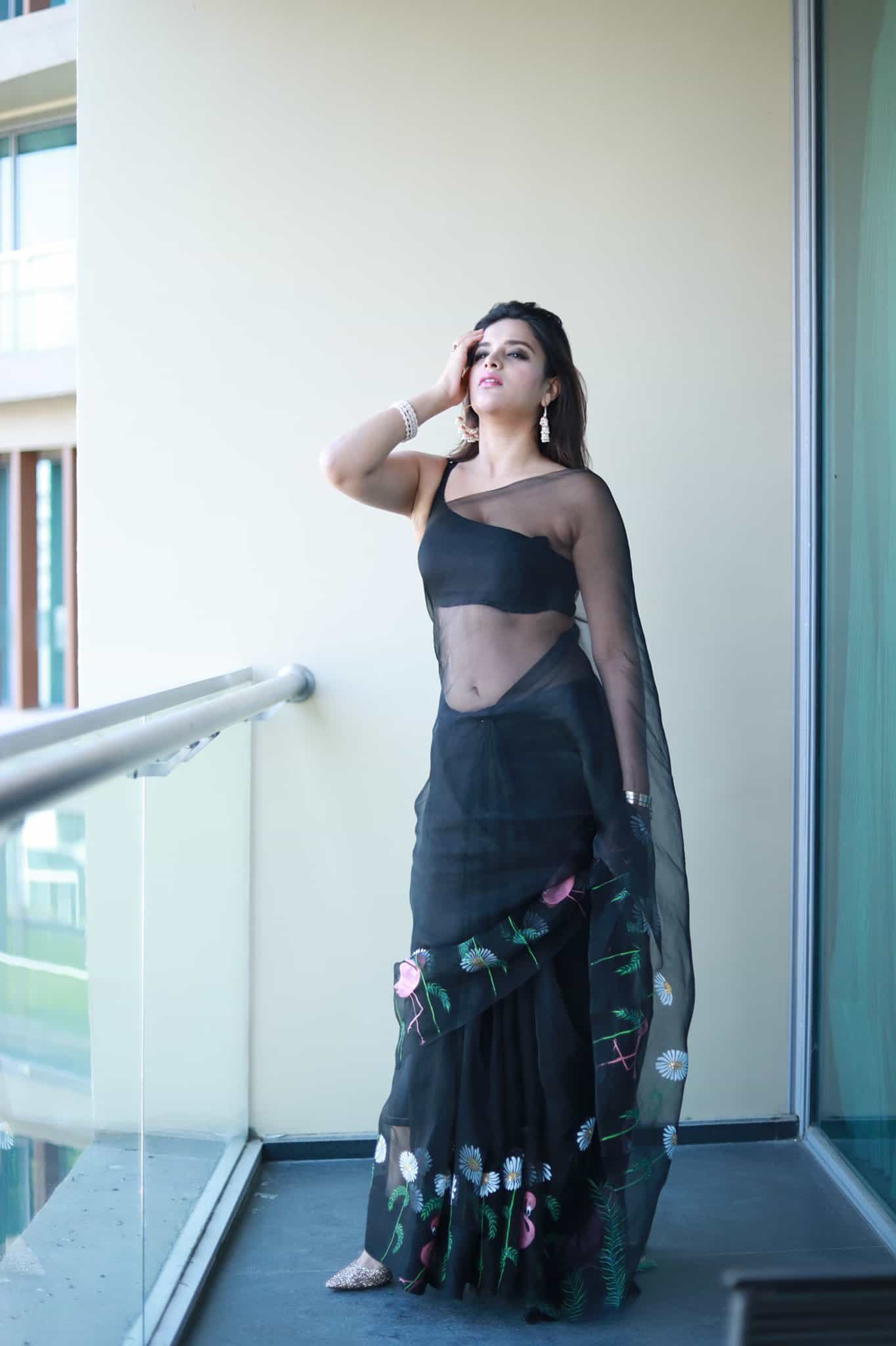 Actress nidhi agarwal hot photos in transparent saree and half blouse