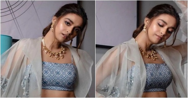 Actress keerthy suresh hot photos in red long frock