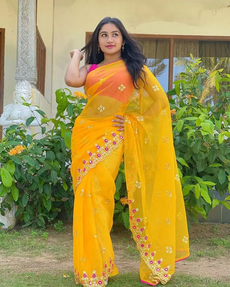 Actress raveena daha hot photos in yellow saree viral