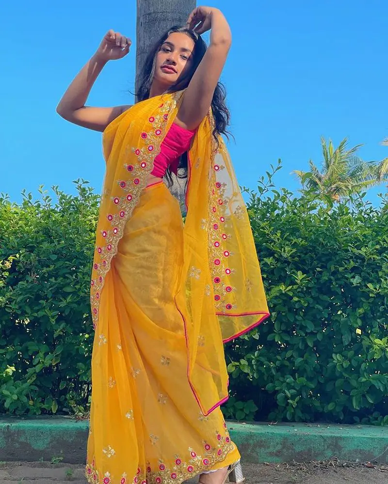 Actress raveena daha hot photos in yellow saree viral