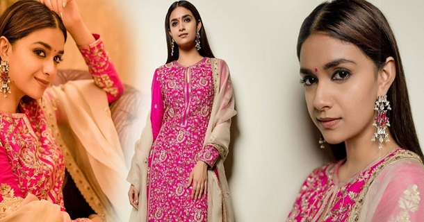 Actress keerthy suresh hot photos in full blue gown