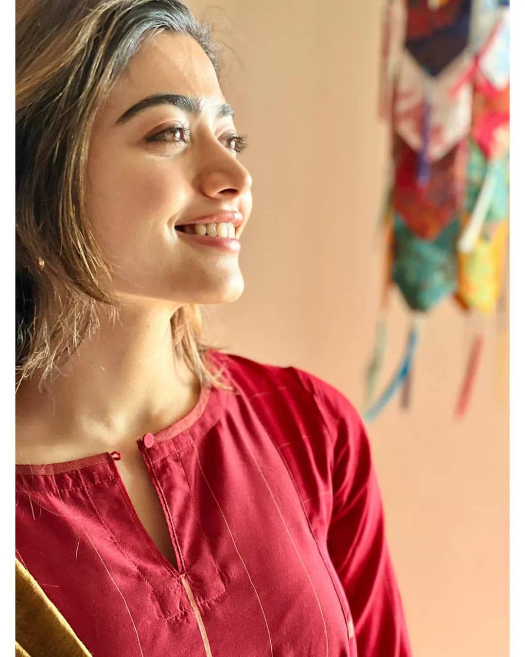 Actress rashmika mandanna hot photos in red colour chudithar