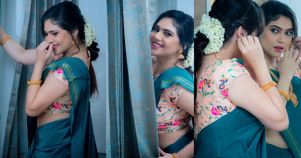 Actress sherin shringar hot photos in pink half saree on celebration