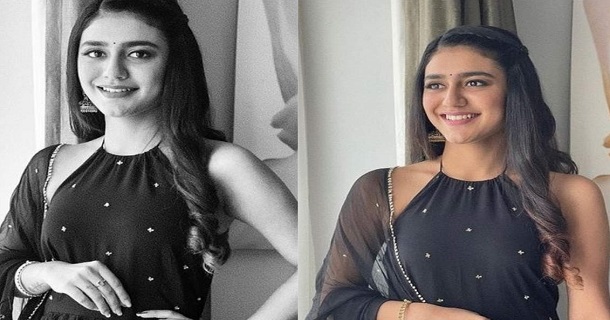 Actress priya varrier hot photos in multicolor modern dress