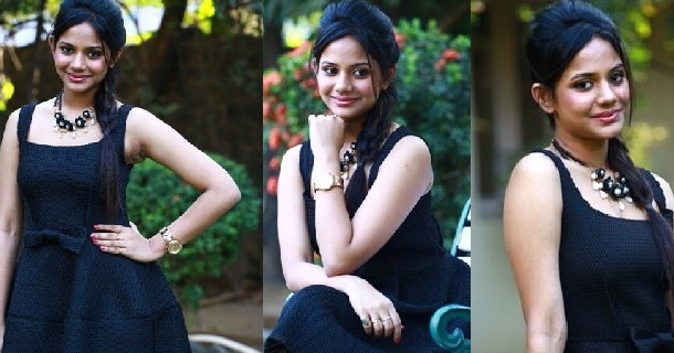 Actress aiswarya dutta hot and glamour photoshoot in black shining dress
