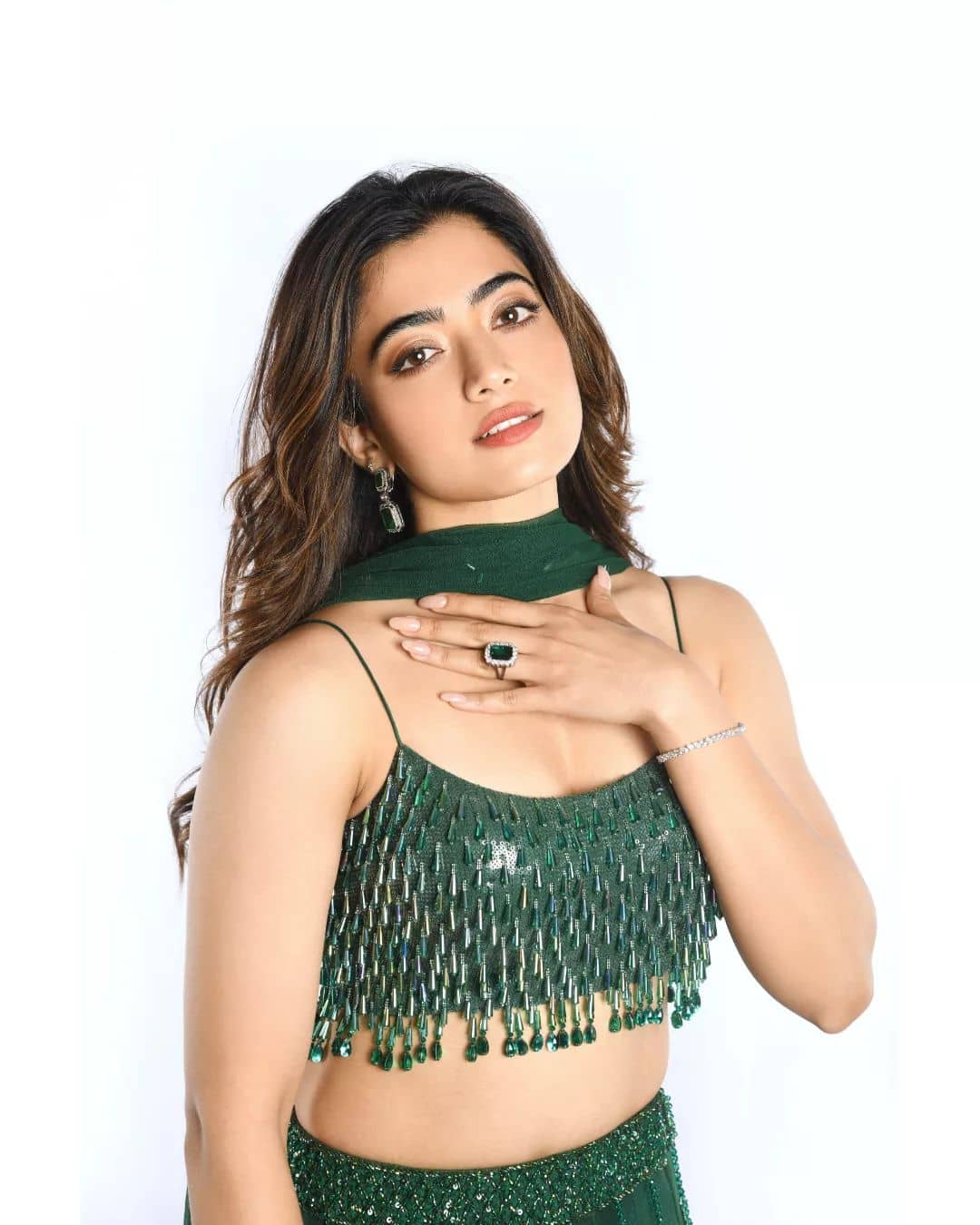 Actress rashmika mandanna hot photos in green lehenga dress