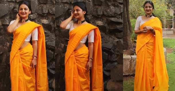 Actress esther anil hot photos in glamourous saree on social media