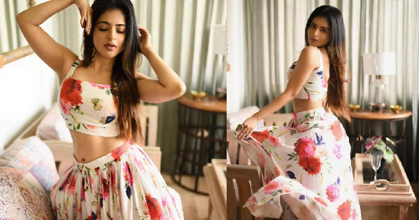 Actress iswarya menon hot photos in blue colour simple saree