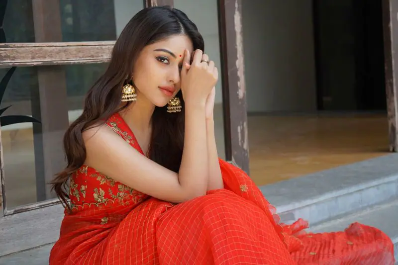 Actress anu emmanuel hot and glamour photos in red hot saree