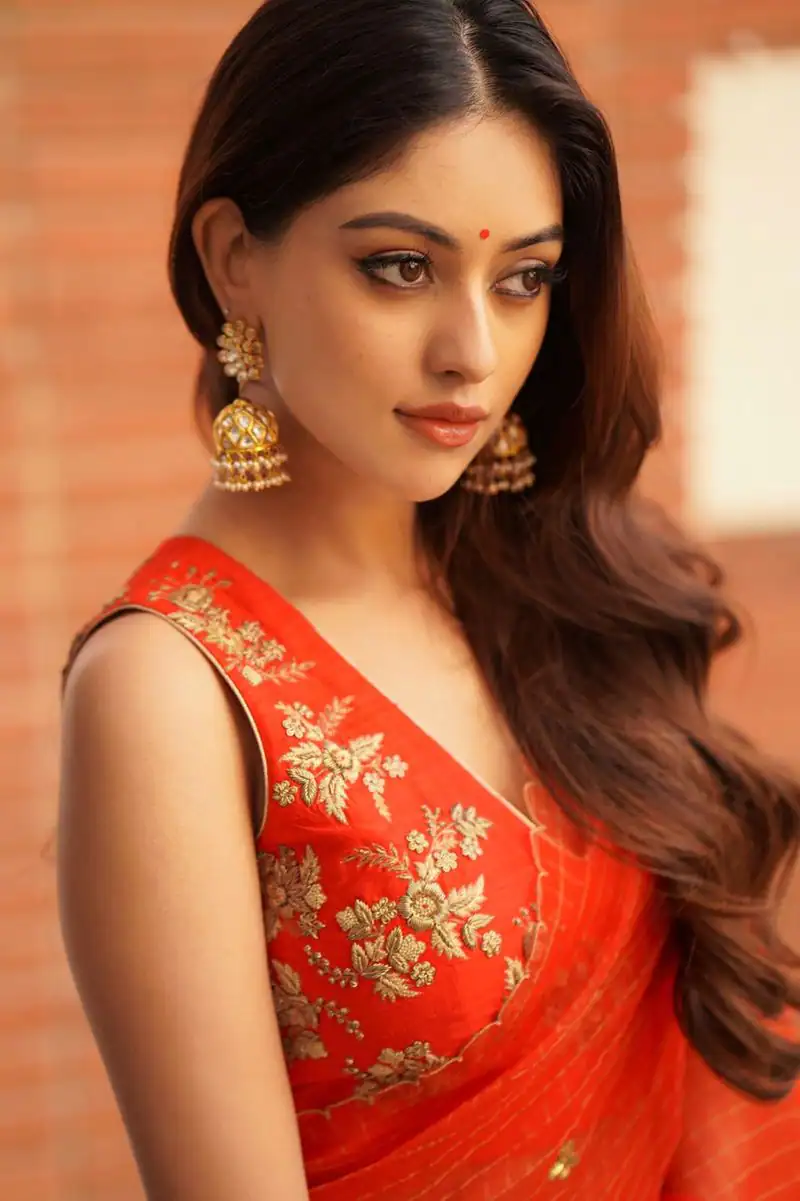 Actress anu emmanuel hot and glamour photos in red hot saree