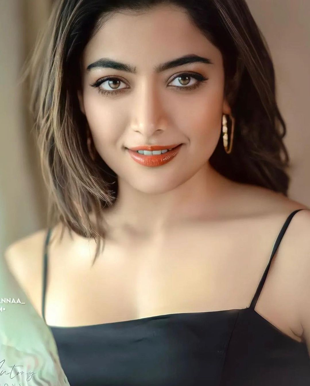 Rashmika mandanna hot photos in black colour velvet dress