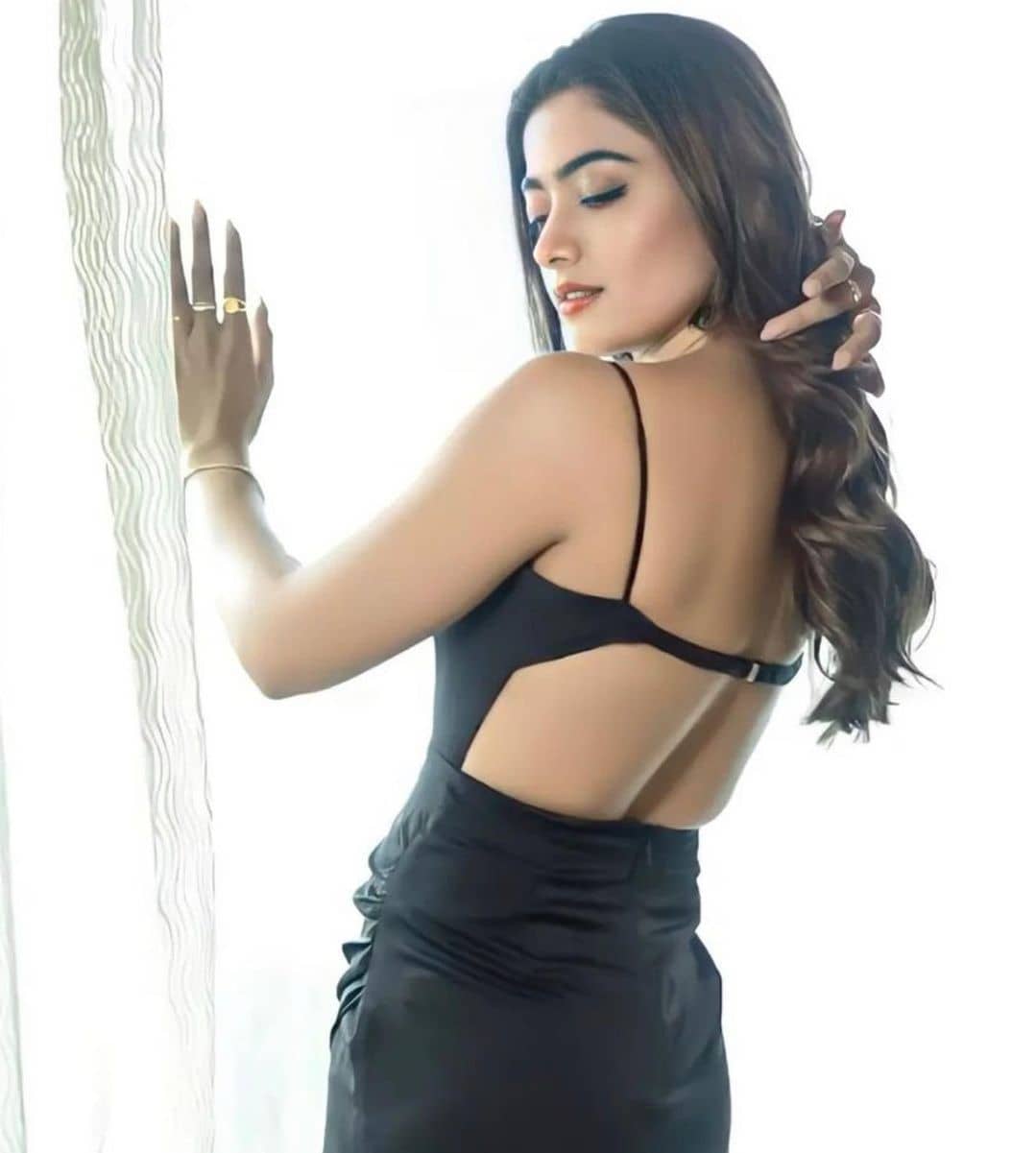 Rashmika mandanna hot photos in black colour velvet dress