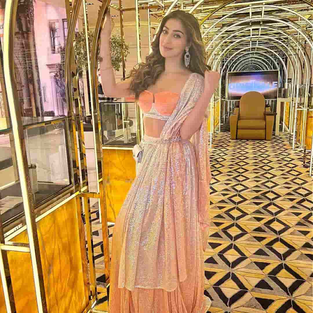 Rai lakshmi glamour show in grand lehenga celebration dress