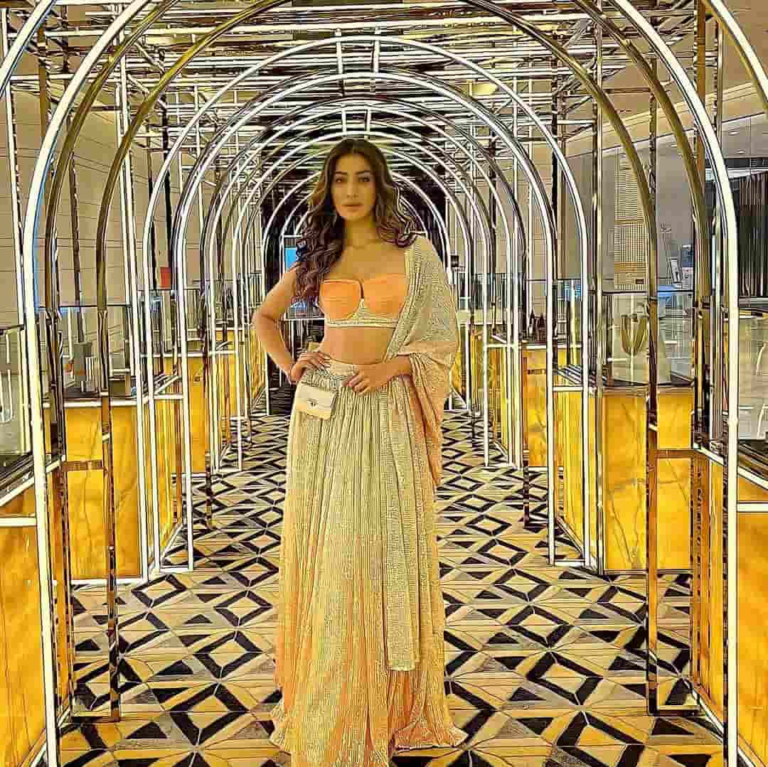 Rai lakshmi glamour show in grand lehenga celebration dress