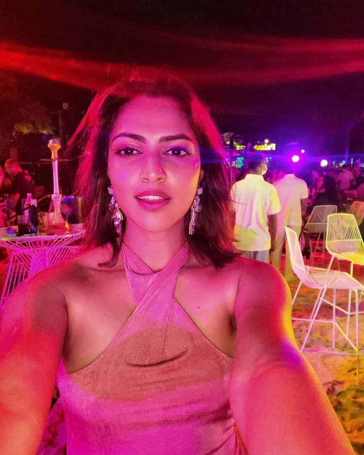 Amala paul photos in hot modern dress celebration mode