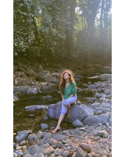 Madonna sebastian photoshoot in forest nature