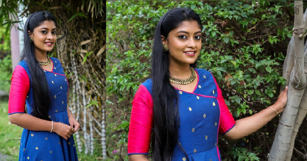 Ammu abirami latest photos in red long gown viral on net