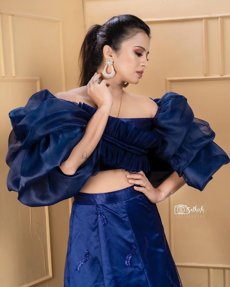 Anjana rangan latest blue lehenga photoshoot stills