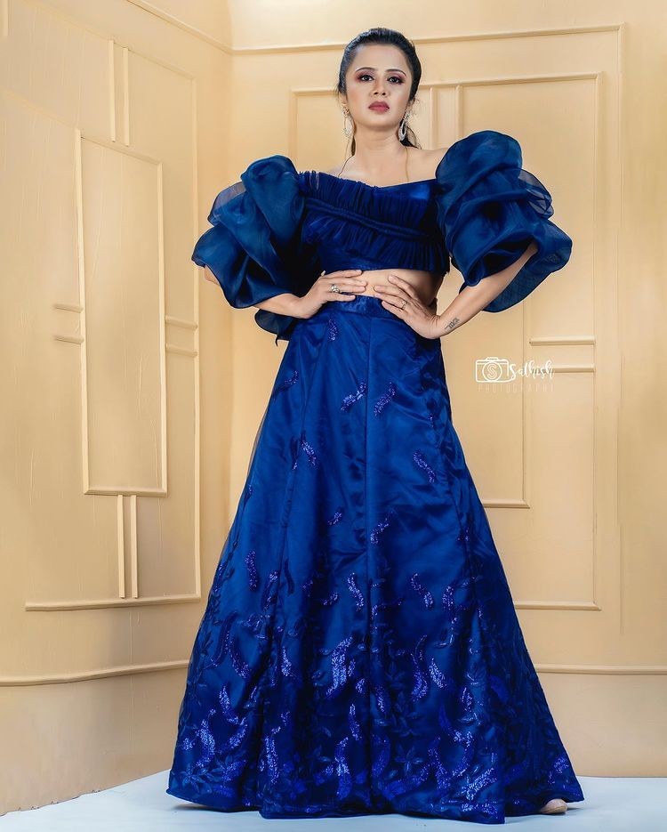 Anjana rangan latest blue lehenga photoshoot stills