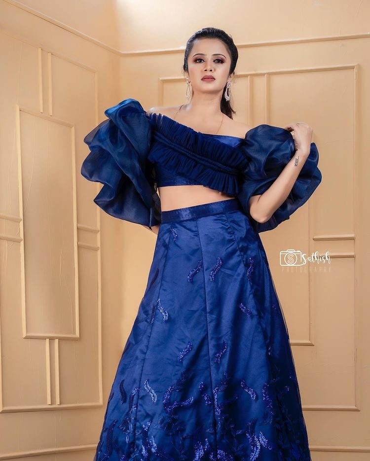 Anjana rangan latest blue lehenga photoshoot stills