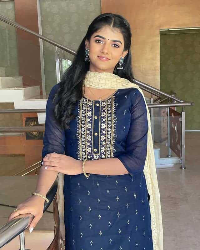 Gabriella charlton posing in traditional chudithar dress