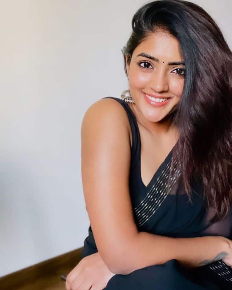 Eesha rebba hot photos in black colour transparent saree viral on net