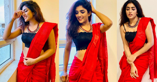Eesha rebba hot photos in black colour transparent saree viral on net