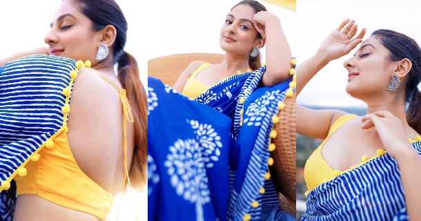 Esther anil posing in white colour hot slip hot photoshoot