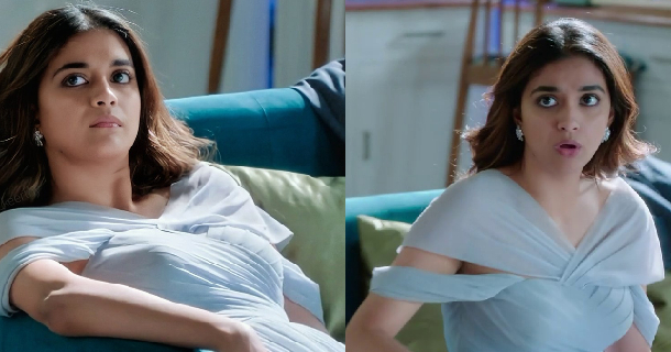 Keerthy suresh hot photos in shining golden colour dress