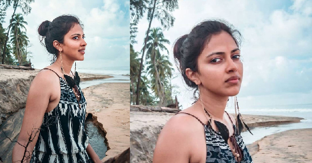 Amala paul hot photos posing in coffee shop near beach