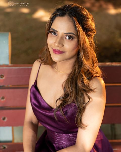 Aiswarya dutta latest photoshoot in violet hot velvet dress