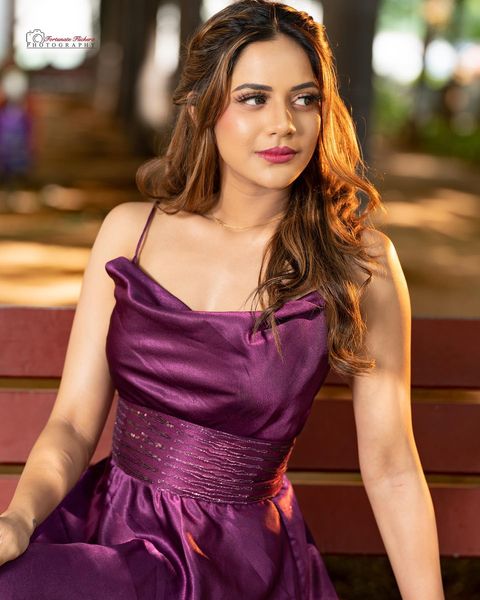 Aiswarya dutta latest photoshoot in violet hot velvet dress