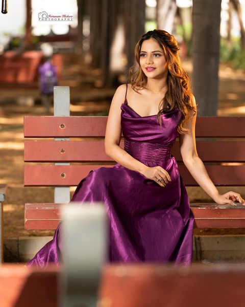 Aiswarya dutta latest photoshoot in violet hot velvet dress