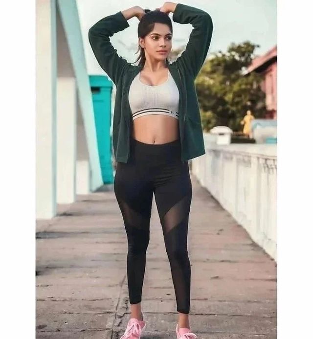 Divyabharathi latest hot photos in tight workout gym dress