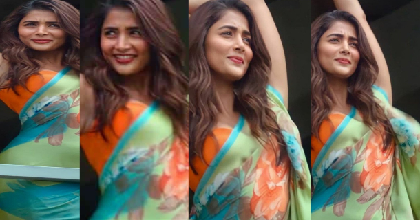 Pooja hegde posing in red hot modern dress photoshoot