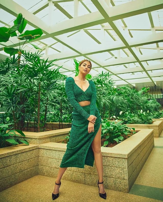 Pooja hegde in green colour dress glamour photoshoot