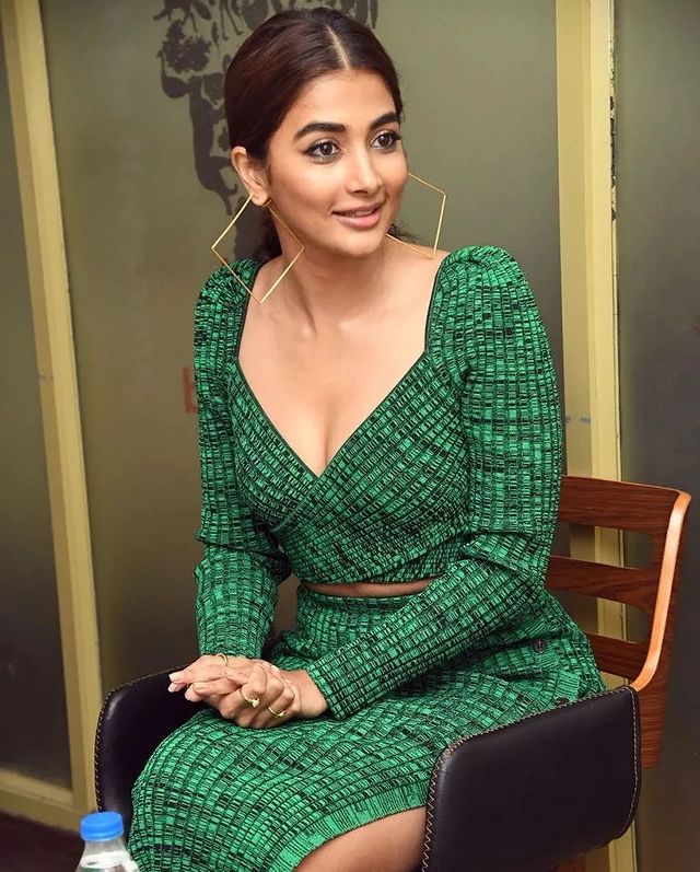 Pooja hegde in green colour dress glamour photoshoot