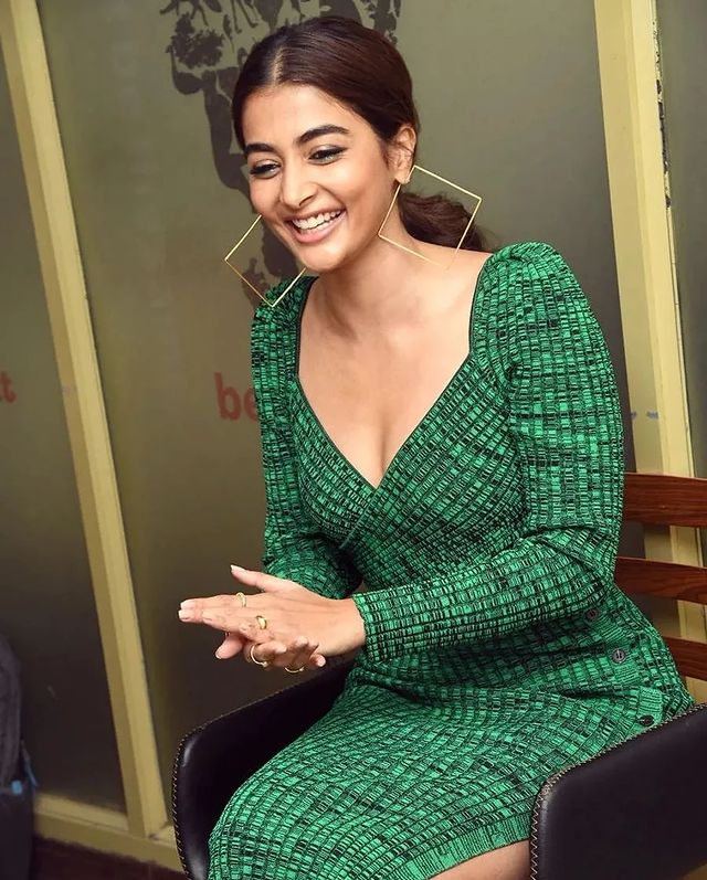 Pooja hegde in green colour dress glamour photoshoot