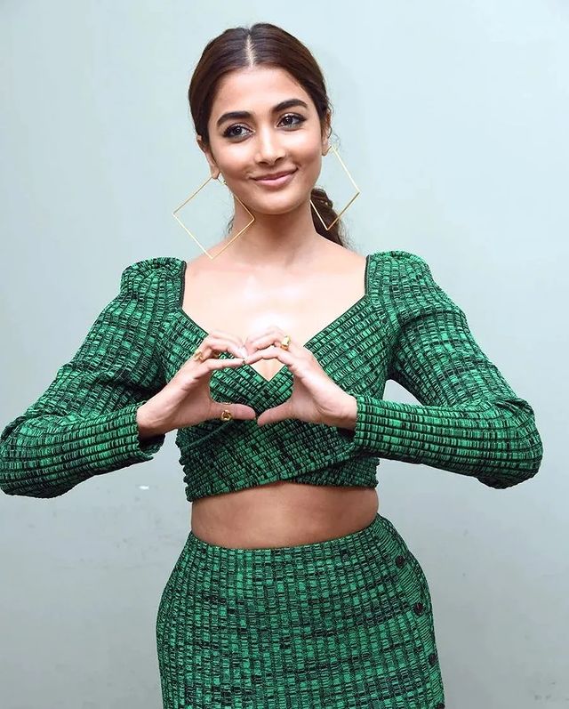 Pooja hegde in green colour dress glamour photoshoot