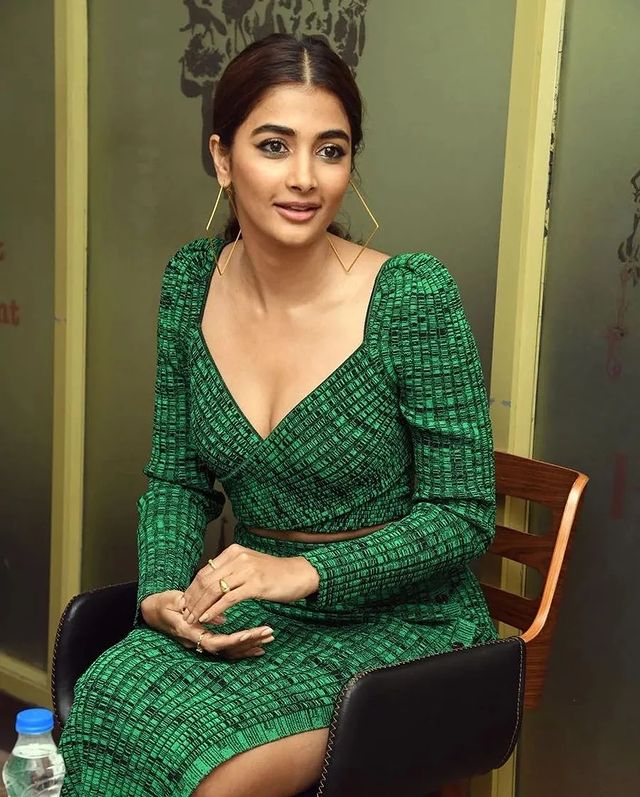 Pooja hegde in green colour dress glamour photoshoot