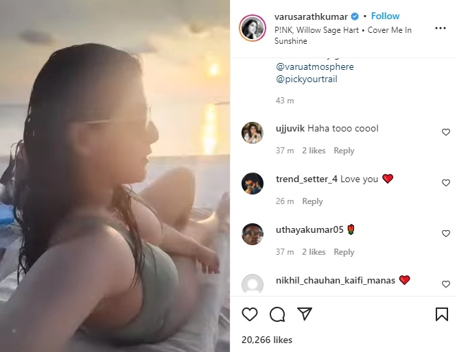 Varalaxmi sarathkumar hot video in bikini posted on instagram