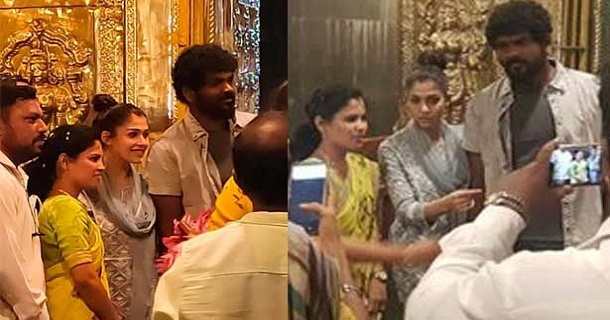 Nayanthara vignesh shivan visits kaligambal temple photos with chennai mayor