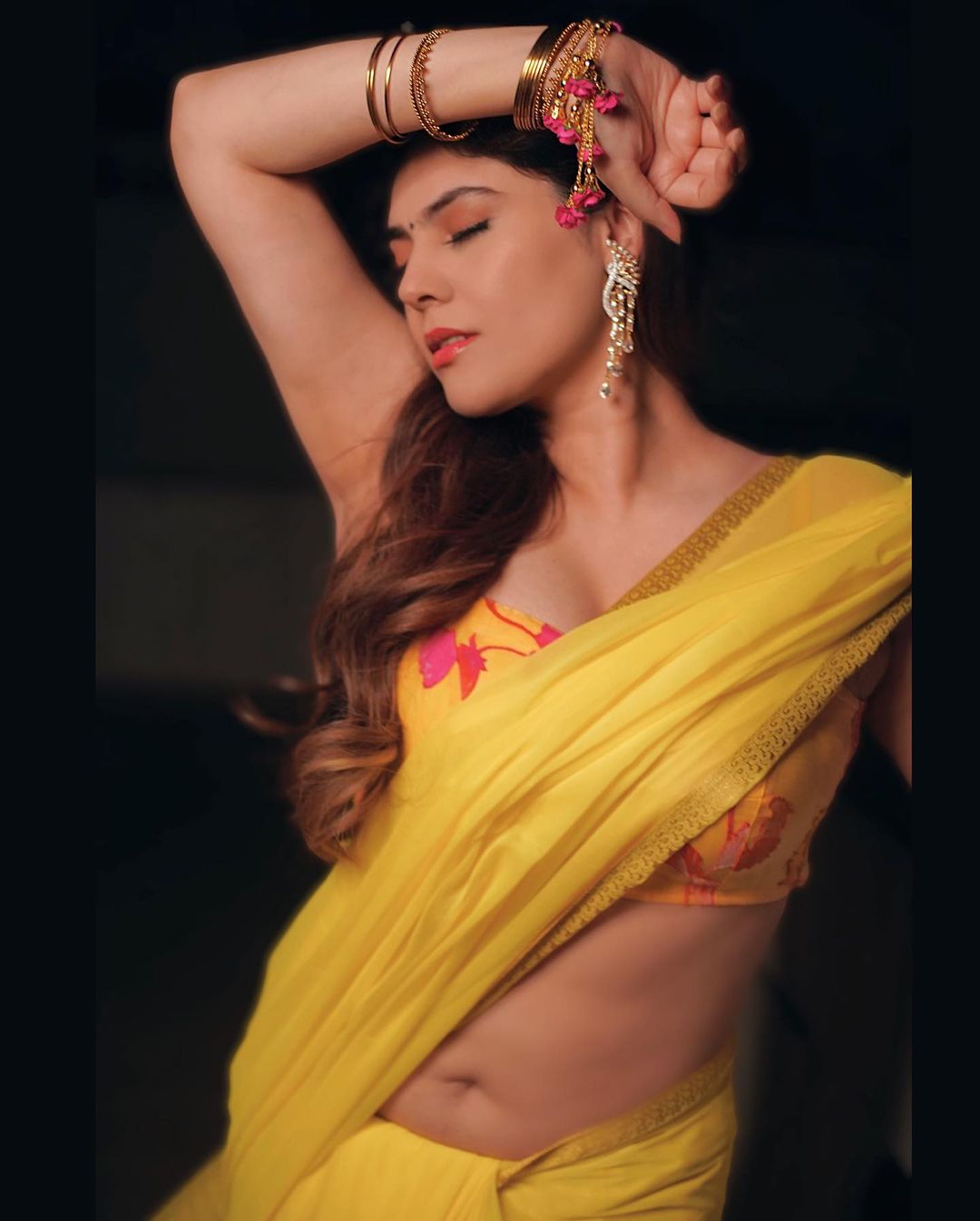 Sherin shringar latest navel show photos in saree