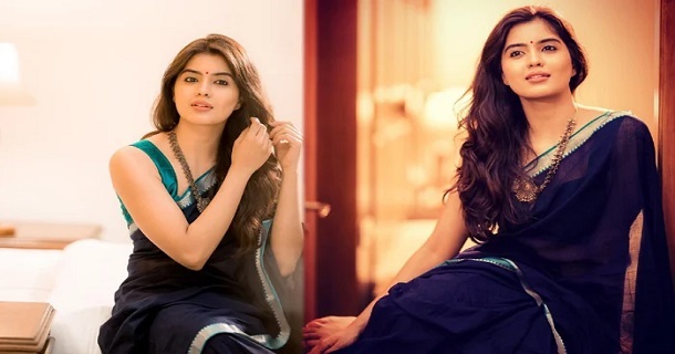 Amritha aiyer hot posing in traditional saree photos viral