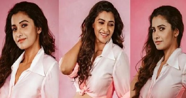 Priya bhavani shankar hot green velvet dress posing in smoke